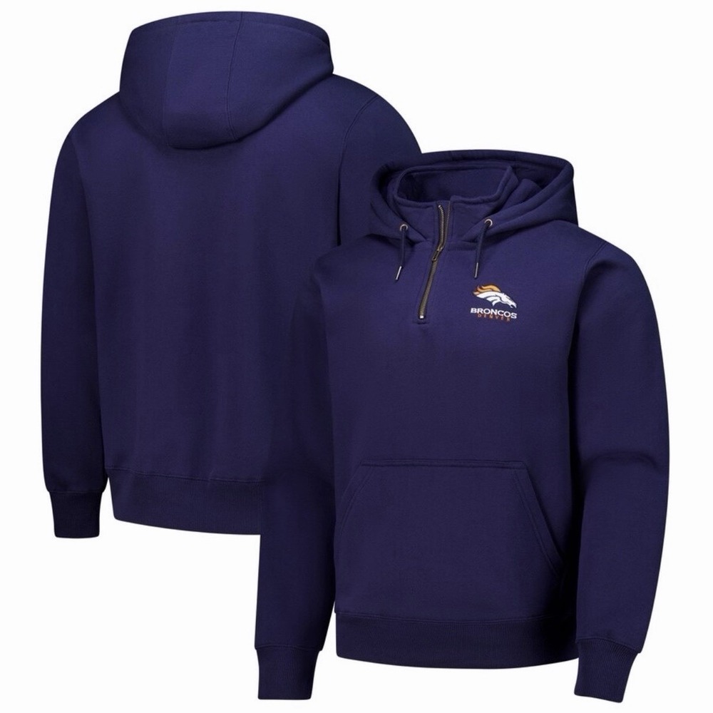 Unisex XL Denver Broncos Dunbrooke Navy Blue Defender Quarter-Zip Hoodie New*